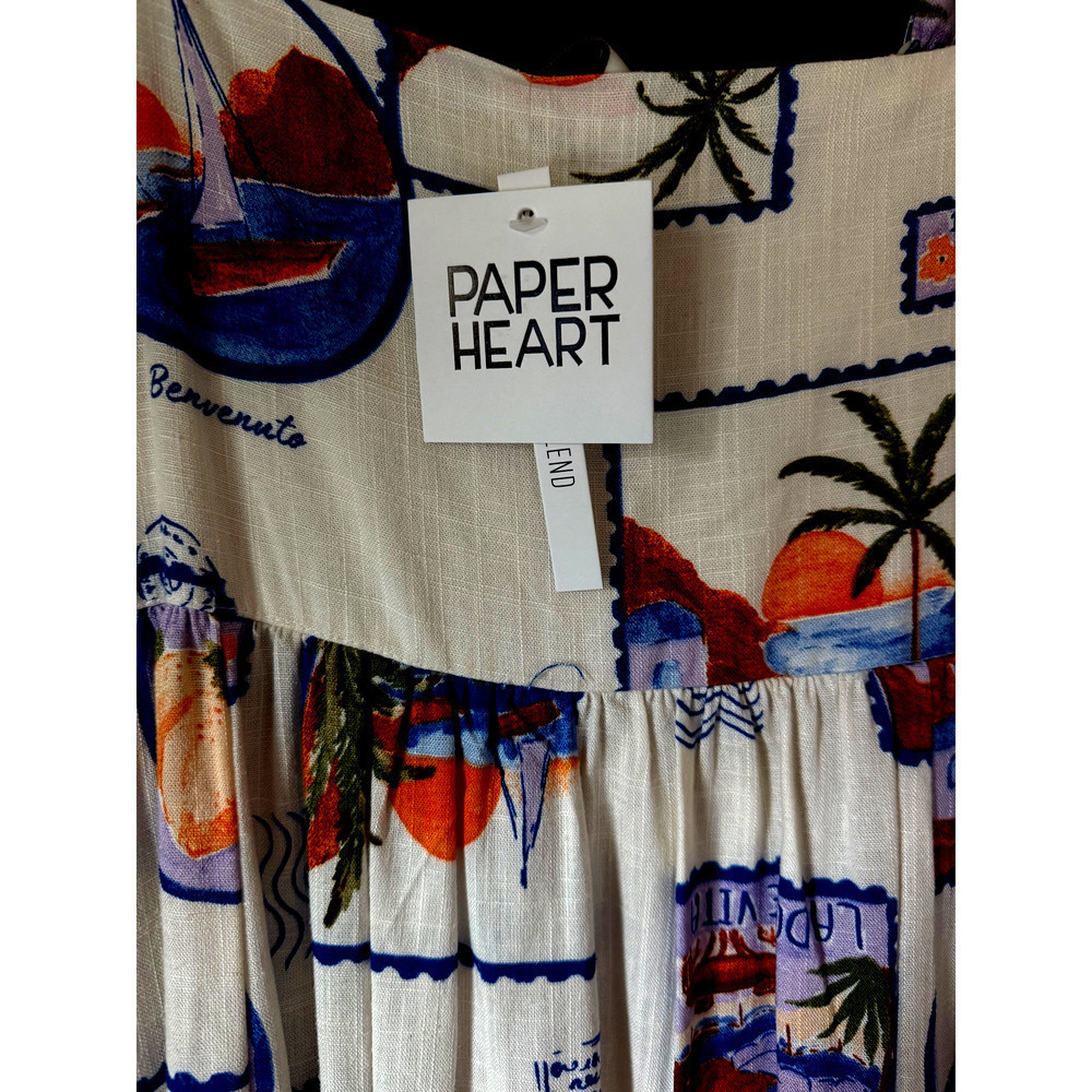 NWT Paper Heart Anthropologie Italian Floral Stamps Linen Blend Maxi Dress M - Picture 3 of 4
